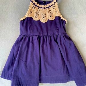 Lily Pulitzer navy blue dress gold embroidered